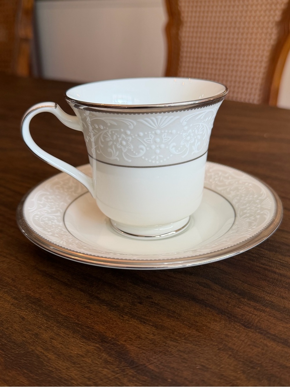 Noritake China 9-piece Cup and Saucer Set Bone China Silver Palace Collection